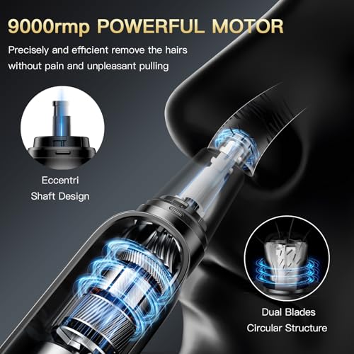 coldSky Ear & Nose Hair Trimmer with LED Display for Men Women - Professional Painless Eyebrow & Facial & Nose Hair Trimmer, USB Rechargeable, Dual-Edge Blades for Smoother Cutting Black