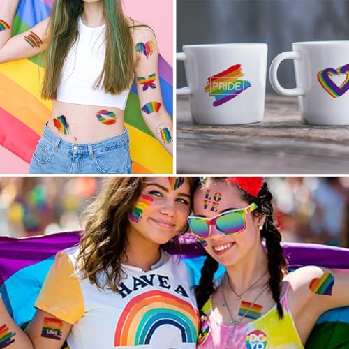 Rainbow Temporary Tattoos 148 Individually Sheets - Pride Tattoos Heart Lips Love Rainbow Tattoos for Pride Festivals