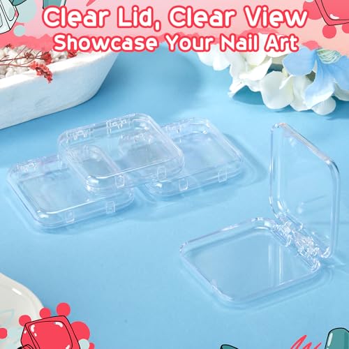48 Pcs Press on Nail Boxes with 180 Pcs Adhesive Double Sided Tape Acrylic Press on Nail Packaging Cases Clear Transparent Storage Case Organizer for Display Art Salon Supplies