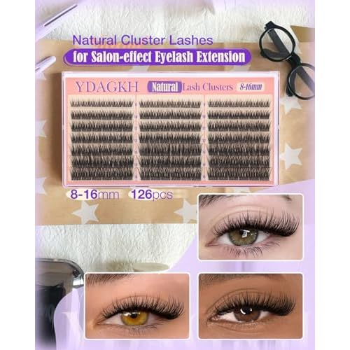 Lash Clusters Natural Cluster Eyelash Extensions Wispy Individual Eyelash Clusters 8-16mm CC Curly DIY Lash Extension Reusable Salon-effect Eyelash Extension for Clean Beauty by YDAGKH