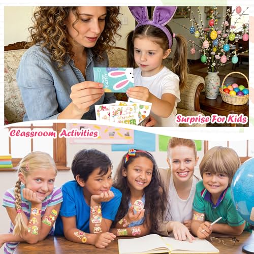 Partywind Glow Easter Basket Stuffers for Kids, 120+ Styles Temporary Tattoos for Kids Spring Party Decorations Supplies Favors, Easter Egg Hunt Games Activities Goodie Bag Stuffers