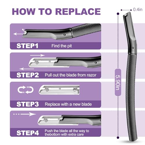 Eyebrow Razor with 16 Blades, Metal Razors for Women and Men,Dermaplane Razor for Women Face, Facial Hair Removal for & Eyebrow Hair Removal (Black)