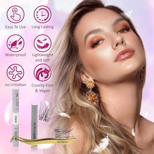 Natural Lash Clusters Kit DIY Lash Extensions Wispy Eyelash Clusters Kit Cat Eye Cluster Eyelash Extensions Salon 150-Hour Wear, 5-16mm Individual Lashes with Bond and Seal, Remover At Home 180pcs