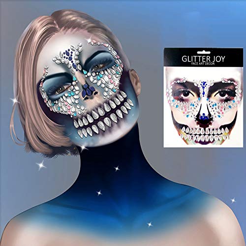 4 Packs PADOUN Face Gems Jewels, Day of The Died Skull Temporary Rhinestone Face Tattoo, Face Stickers Gems Jewels for Halloween