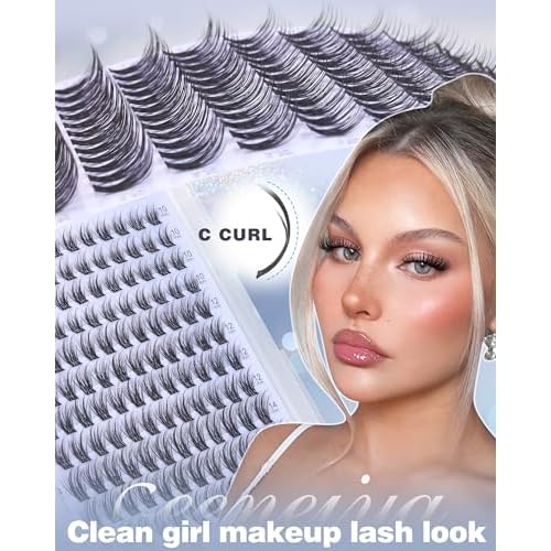 Geeneiya Natural Lash Clusters Short Eyelash Clusters 10-12-14MM Wispy Lashes Clusters Pesta?as Postizas Naturales C Curl Cluster Eyelash Extensions Clean Girl Makeup DIY Lash Extension 144Pcs