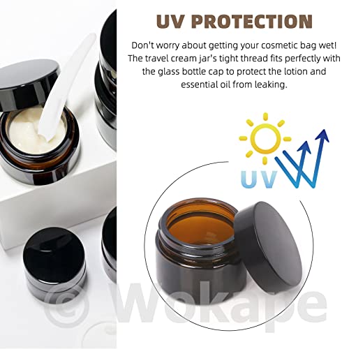 20 Pack 0.5oz/ 15ml Amber Glass Jars with Liner Lids Spatulas, Round Travel Containers for Ointments Lotion Creams Sample Pack