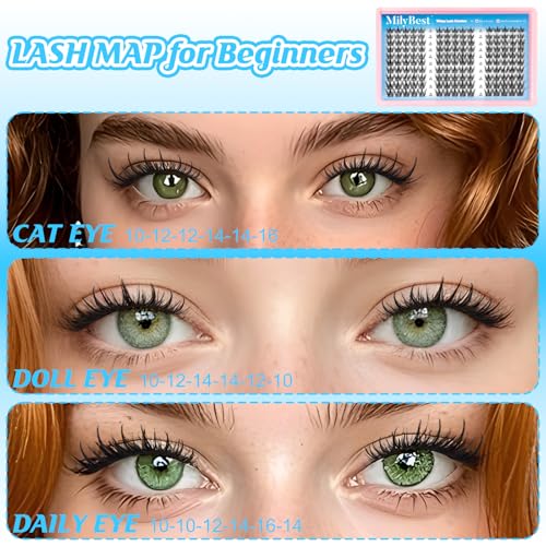 MilyBest Manga Lash Clusters Kit Spiky Anime Cluster Eyelash Extensions 150Pcs CC Curl Wispy Lash Extension Kit 10-16mm DIY Cosplay Doll Individual Lashes Clusters Natural Look