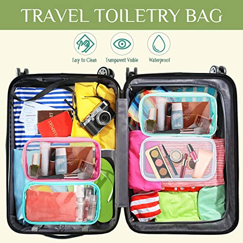 Cunno 9 Pcs Preppy Clear Makeup Bag DIY Chenille Letter Pouch Large Nylon Makeup Bag Travel Toiletry Zipper Cosmetic Organizer Pouch PVC Bags for Women, 9.5 x 5.1 x 2.8 Inch(Colorful)