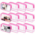 12PCS Clear Cosmetic Bag Transparent PVC Makeup Bag Waterproof Plastic Zipper Pouches Travel Toiletry Organizer Cosmetic Storage Case for Women Traveling Bathroom (Rose Red, Medium)