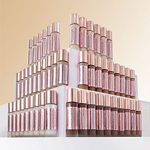 Makeup Revolution Conceal and Define Foundation, Full Coverage & Matte Finish, F14.7 for Dark Skin Tones, Vegan & Cruelty-Free, 0.7 Fl Oz