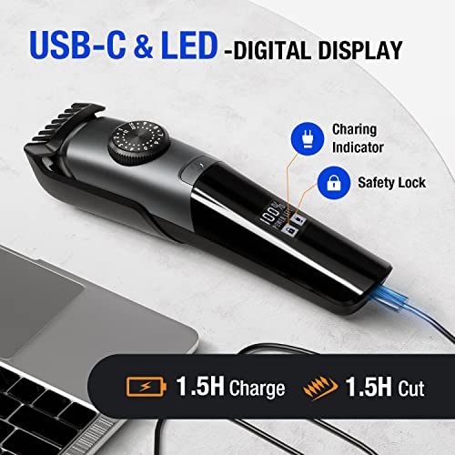 SUPRENT Beard Trimmer for Men Waterproof- IPX7 Professional Mustache Trimmer- 39 Built-in Adjustable Precise Lengths- Cordless USB C Rechargeable & LED Display