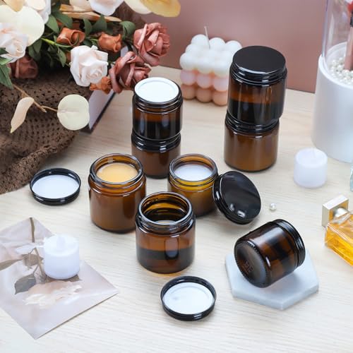 2oz Empty Amber Glass Jars with Lids 24 Pack Cosmetic Containers with Lids for Travel Lotion Cream Candle