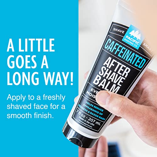 Pacific Shaving Company Caffeinated Aftershave, Men's Grooming Product - Antioxidant Daily Face Lotion + After Shave - Spearmint Post Shave Balm for Sensitive Skin (7 Fl Oz, 3 Pack)