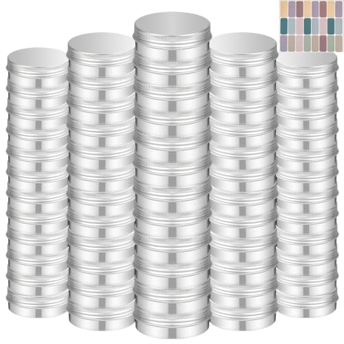4 oz Tins with Lids, 24 Pack 4oz Tins Wide Mouth Aluminum Tin Cans, Durable Salve Containers Round Metal Tin with Lid and Labels for Spices, Candles or Salve(Silver)