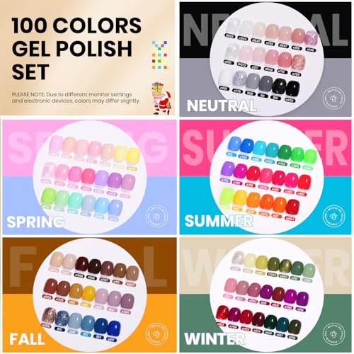 Beetles 110 PCS Gel Nail Polish Set, 100 Colors Infinite Inspiration All Season Red Brown Green Blac with Blooming, Clear Uv Led Blossom for Spreading Effect Marblee
