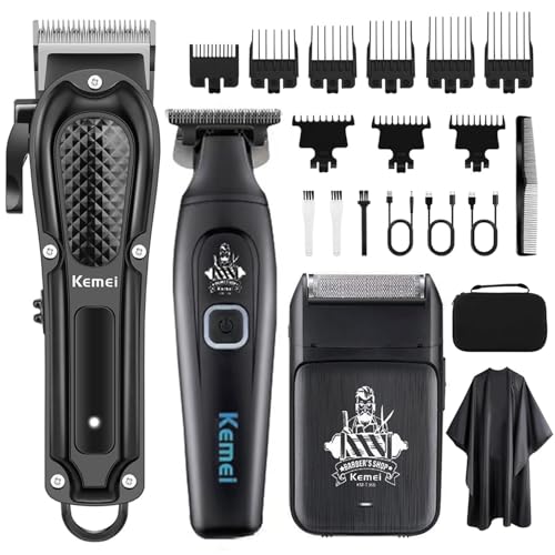 KEMEI Cordless Hair Clippers for Men, Beard Trimmer, Electric Razor, Rechargeable Electric Barber Hair Cutting Grooming Kit, Wet/Dry Trimmer, KM-1071, KM-1747, KM-T366