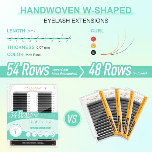 NAGARAKU W Eyelash Extensions High Capacity 54 Rows 3D Volume Premade Fan 0.07mm C Curl 7-15mm Mix Matte Black Easy Fanning yy Eye Lashes Handwoven W Shaped Wispy Cluster Professional Lash Supplies