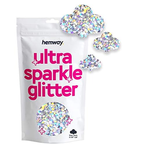 Hemway Ultra Sparkle Glitter - 1/8" 0.125" 3mm - Cloud Sequin Glitter, Arts, Crafts, Nail, Body and Face - Silver Holographic - 50g