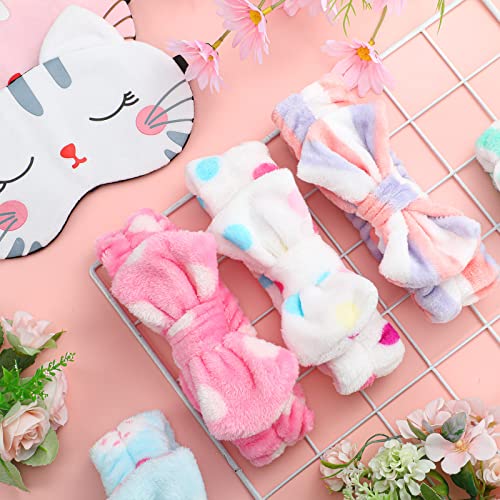 Wesiti 12 Pcs Sleepover Party Favors for Women Girls, 6 Cute Plush Sleep Eye Mask and 6 Spa Headband Washing Face Bow Makeup Headbands Cat Eyeshade for Sleepover Birthday Pajama Party Supply Gift