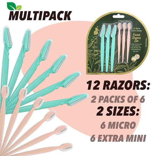 Earth & I 12 Count Dermaplaner Razor for Face 2 Sizes, Ladies Face Shaver for Peach Fuzz, Micro Blade Facial Razors for Women, Brow Shaper, Derma Blade, Dermabrasion, Facial Tools for Estheticians