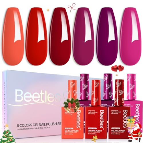 Beetles Gel Nail Polish Set - 6 Colors Hema-Free 15ML Full Size Baby Blue Purple Kit Wisteria with Red Winter 6 Burgundy Orange Pink 15ML