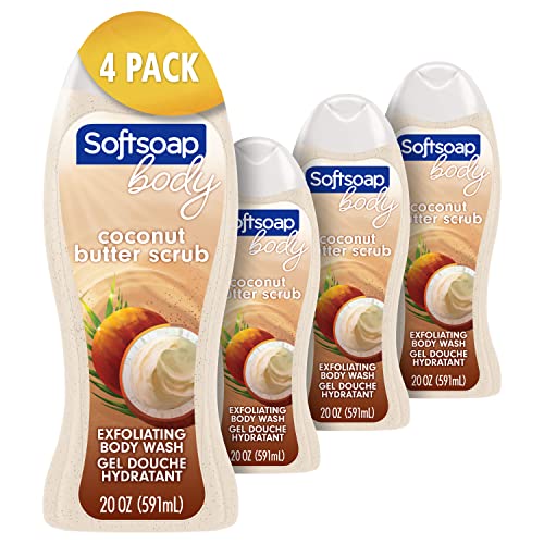 Softsoap Body Wash, Coconut Butter Scrub, Exfoliating Body Wash, 20 Ounce, 4 Pack & Lady Speed Stick Invisible Dry Antiperspirant Deodorant, Shower Fresh, 2.3oz, 4 Pack