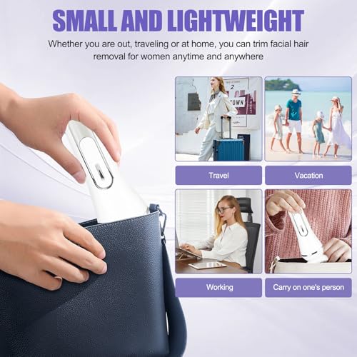 3.0 Women Face Epilator, 7-in-1 Rechargeable Facial Hair Remover with LED Battery Display, Facial Shaver for Face, Eyebrow, Nose Trimmer (White)