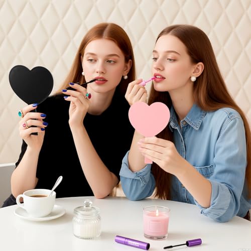 21 Pcs Heart Mirror Hand Held Mirror Valentines Day Gifts Cute Travel Makeup Plastic Heart Shaped Mirrors with Handle Gifts for Women Her Christmas Birthday Party Favor Cosmetic Travel Makeup