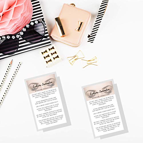 Eyebrow Lamination Aftercare Instruction Cards | Physical Printed 2 x 3.5¡± inches Business Card Size | White with Brow Photo Design | Starter Lift Kit with Tint at home diy aftercare supplies
