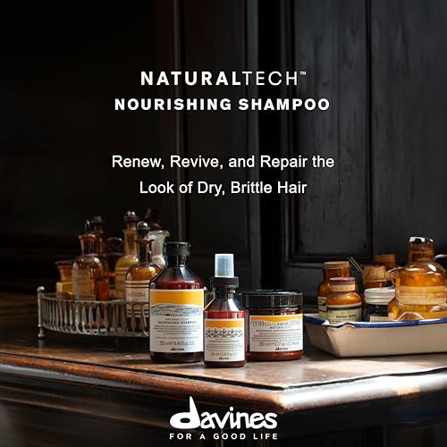 Davines Naturaltech Nourishing Shampoo, Restructuring & Hydrating for Dry & Damaged Hair - With Vegetal Keratin - Gentle Cleanser for Dehydrated Scalp & Hair, 8.45 Fl Oz
