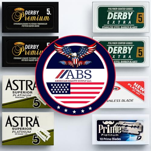 Double Edge Safety Razor Blades Sampler Pack for Men-Includes 3 Top Global Brands: Dorco Astra Derby-Comfortable Shaving ?Fits All Double Edge Safety Razors (50)