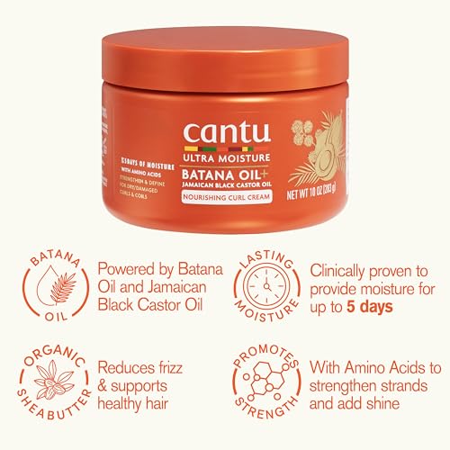 Cantu Ultra Moisture Nourishing Curling Cream with Batana Oil + Jamaican Black Castor Oil, 10 oz