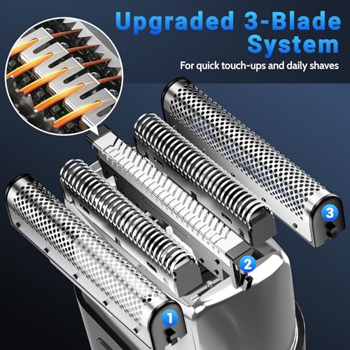Electric Foil Shavers for Men: Mini Electric Razor with 3 Floating Blades, LED Display, Dual Speed - IPX7 Waterproof Wet/Dry Cordless Razor, USB Fast Charging, Travel Lock (Black)