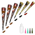 Temporary Tattoos Kit, 6Pcs Semi Permanent Tattoo Paste Cones, India Body DIY Art Painting for Women Men teens, Summer Trend hand Plaste with 3 Colors(1Pc Bottle,4Pcs Nozzles)20Pcs Adhesive Stencil