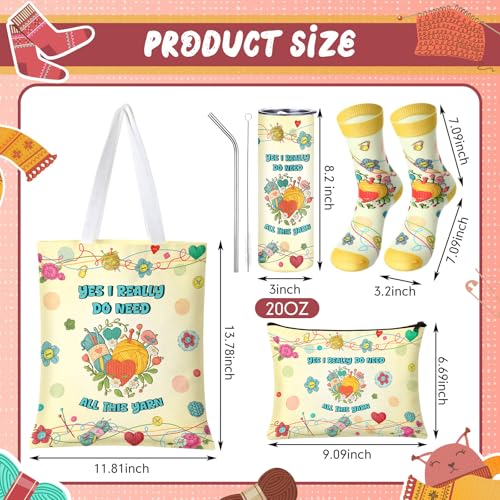 4 Pcs Crochet Gifts Yes I Really Do Need All This Yarn Knitting Gifts Include 20 oz Tumbler Cosmetic Bag Tote Bag Socks Christmas Birthday Favors for Knitters Crocheters Crochet Lovers