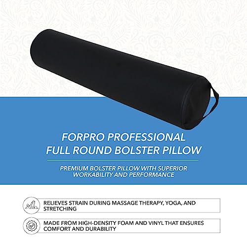 ForPro Full Round Bolster Pillow, Black, Oil and Stain-Resistant, for Massage and Yoga, 6¡± R x 26¡± L