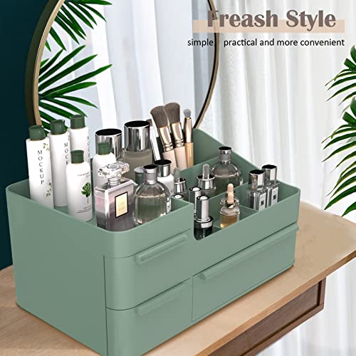 CHANCETSUI Makeup Organizer Stackable Drawer Organizer Set, Bathroom Desk and Vanity Countertop Organizer Trays Cosmetics Display for Brushes, Lotions, Perfumes, Lipstick and Nail Polish, Green
