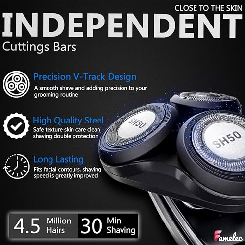 Upgrade Replacement Heads for Norelco 5000 Replacement Blades, New SH50 Shaving Heads Compatible with Norelco Replacement Heads Series 5000 (S5xxx), Double Blades for Electric Razor for Men