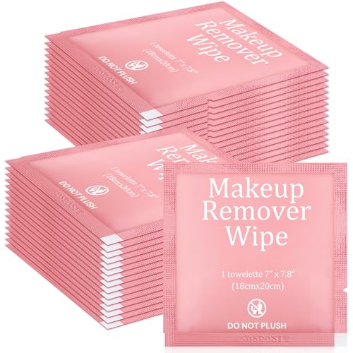 200 Pcs Individual Makeup Remover Wipes Bulk,Individually Wrapped Travel Makeup Wipes,Alcohol Free Face Cleansing Wipe, Remover Wipe with Vitamin E for Travel, Hotel Skin Care(Pink)