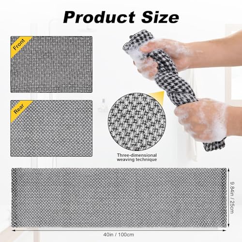 Blissal 2-in-1 Exfoliating Shower Towel,47" Advanced Exfoliating Microfiber Towel, Premium Scrub Wash Cloth for Body Face,Travel Friendly, Quick Drying Travel Bath Washcloth (Black+Pink)
