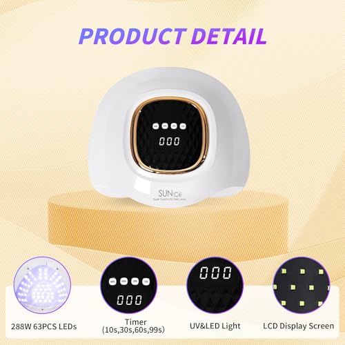 248W UV Nail Lamp Gel Nail Lamp UV Dryer with 63 Beads for Gel Nails LED Nail Lamp, Automatic Sensor and 4 Timer Settings Perfect for Home and Salon Use Professional Quality Nail Dryer (C4)