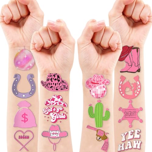 Cowgirl Temporary Tattoos Birthday Party Supplies Decorations 96PCS Tattoos Stickers Super Cute Party Favors Kids Boys Girls Gifts Ideas Classroom School Prizes Themed, Pink (Version 1)