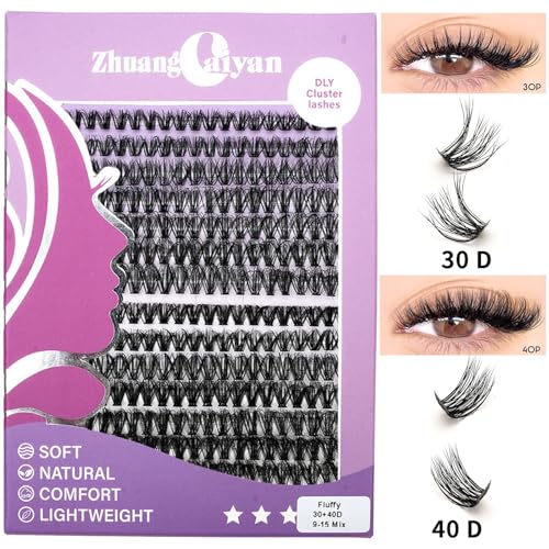 Eyelash Extension Kit 280pcs Individual Eyelashes Kit Cluster Lashes Natural Cluster 9-15mm Lash Extension Kit (30D&40D-9-15MIX KIT) (30D&40D KIT), Black (30D+40D)