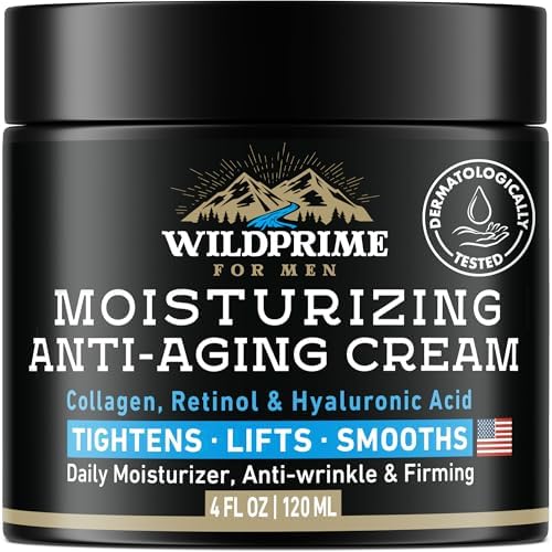 Men's Face Moisturizer Cream - Anti Aging & Wrinkle - Men's Shave Lotion - Made in USA - Collagen, Hyaluronic Acid, Vitamins E & A, Avocado Oil - Age Facial Skin Care, Day & Night Moisturizing, 4 oz