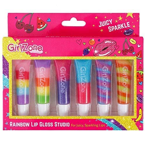 GirlZone Lip Balm & Gloss Set - 6-Pack, Rainbow, Ages 7+ - Shimmery Fruit-Scented Lip Gloss Pack & Balm Duo for Girls - Makeup Gift Set