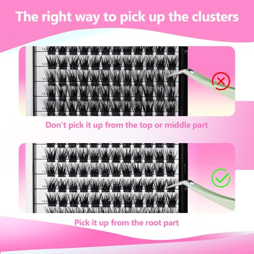 Mixed 8-12-14-16mm/8-10-12-14mm/10-12-14-16mm/14-15-16mm Wide Stem Individual False Eyelashes Soft Lightweight Volume Eyelashes Extensions Makeup Cluster Lashes (Mixed 8-10-12-14mm)