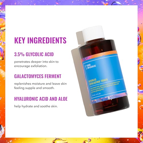 Good Molecules Glycolic Exfoliating Toner - Hyaluronic and Glycolic Acid Daily Toner for Face - Cleansing Facial Exfoliant for Glowing Even Skin Tone, Skin Care