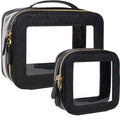 Clear Makeup Bag Set, Small Portable Clear Makeup Bag Cute Waterproof Travel Cosmetic Bag Makeup Pouch TSA Approved Toiletry Bag Women Traveling Car Organizer Car Essentials (Black, Standard + Mini)
