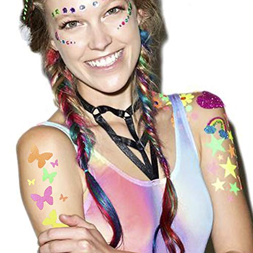 Sasswear Blacklight Body Stickers - Neon Fashion Accessories for Raves, Festivals and Glow Parties, 40/pk (Butterfly)