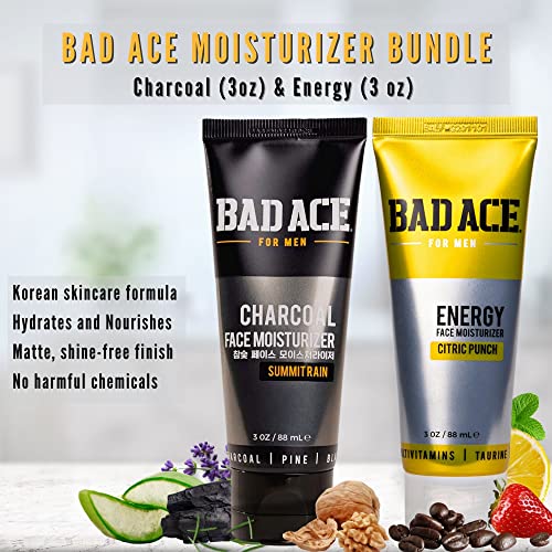 BAD ACE Moisturizer Bundle | Face Moisturizer for Men | Korean Skin Care, Men's Face Care Kit | Vitamin & Charcoal Men's Moisturizer Set